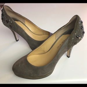 Gianni Bini Suede Jeweled Platform Heels